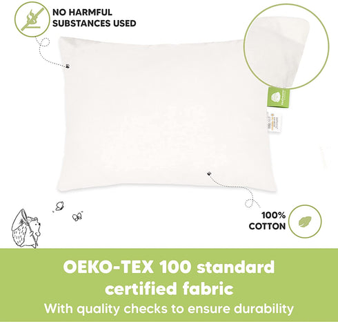 2-Pack Toddler Pillow - Soft Organic Cotton Toddler Pillows for Sleeping - 13X18 Small Pillow for Kids - Kids Pillows for Sleeping - Kids Pillow for Travel, School, Nap - Crib Pillow (Soft White)