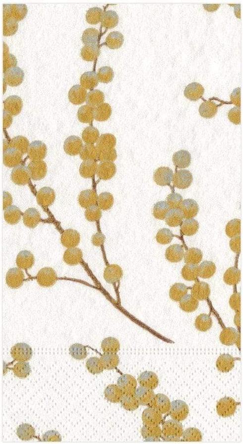 Caspari Berry Branches Paper Guest Towel Napkins in White & Gold - Two Packs of 15