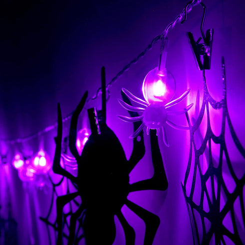 Halloween String Lights Decoration Battery Operated LED Spider String Lights with Twinkle Skeleton Banner for Halloween Garden Indoor, Porch Outdoor Decorations