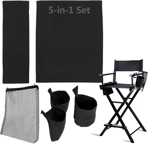 STAY GENT 5 in 1 Accessories Set for Makeup Artist Chair, (not Including Chair) Black Chair Replacement Cover Canvas, 2 Portable Side Storage Bags and Hanging Mesh Bag, Black