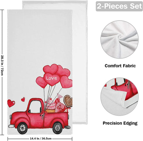 Romantic Truck Heart Balloon Hand Towels Set of 2 Love Car Sweet Travel Bathroom Towel 16x30 in Soft Absorbent Guest Towel Kitchen Dish Towel Home Mother's Valentine's Day Decorations