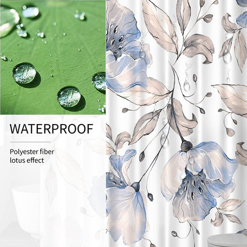 LORIE Blossoming Bluish Hibiscus Shower Curtain White Background Waterproof Fabric Bath Curtain Home Bathroom Bathtubs Decor