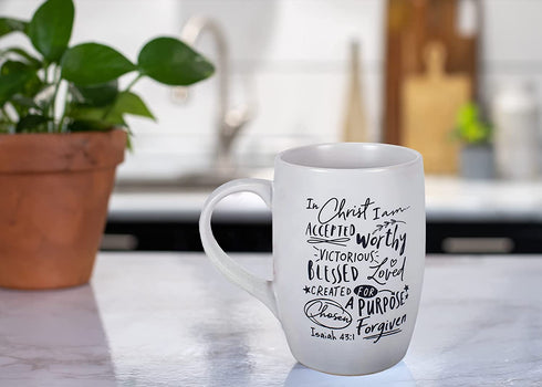 Accepted Worthy Chosen Loved Forgiven Whimsical White 14 Ounce Ceramic Mug