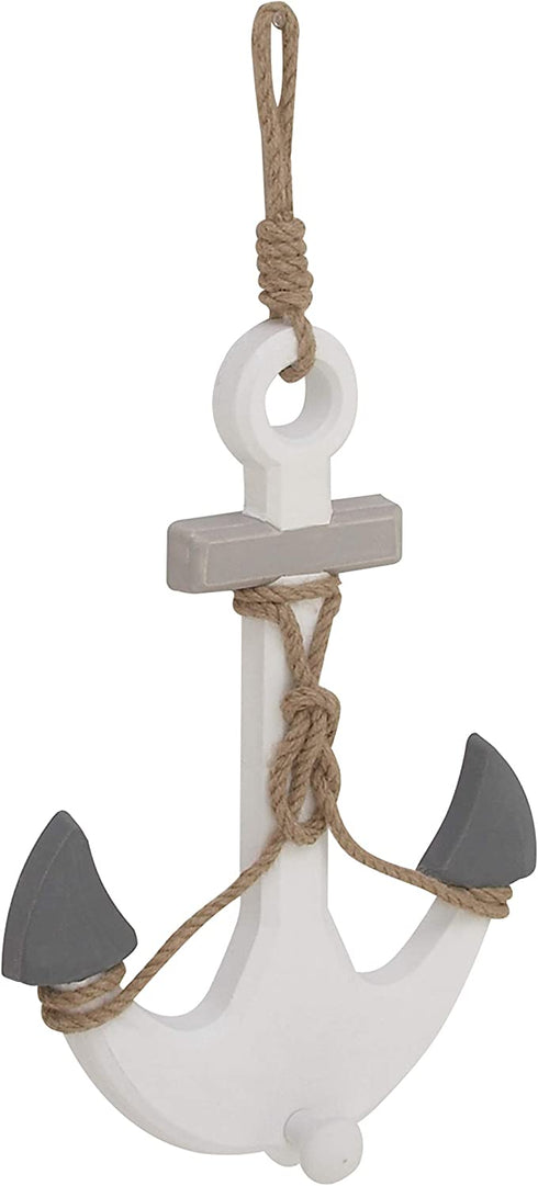 Deco 79 98864 Wood and Rope Anchor Wall Decor, White/Gray/Darkgray/Brown