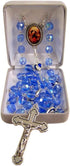 7mm Faceted Blue Plastic Bead Rosary with Silver-Toned Virgin Mary Medals, Lady of Knots Centerpiece and Crucifix, 21 1/4 Inches