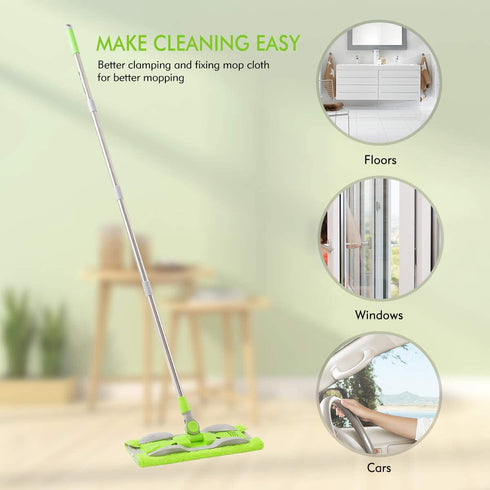 ITSOFT Microfiber Hardwood Floor Mop - Stainless Steel Handle with Extension and 5 Reusable Mop Pads, for Wet or Dry Floor Cleaning, Green