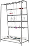 MORIGEM Jewelry Organizer, 5 Tier Jewelry Stand, Decorative Jewelry Holder Display with White Tray for Necklaces, Bracelets, Earrings & Rings, Dark Gray