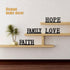 4 Pieces Love Faith Hope Family Wood Word Sign Black Wooden Cutout Letter Table Sign Rustic Letter Tabletop Decorations Freestanding Wood Sign for Home Room Fireplace Table Centerpiece Decoration