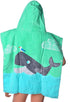 SearchI Kids Hooded Bath Towel, Soft Cotton Beach Swim Pool Poncho Bath Towel for Boys Girls Age 2 to 6 Years Green Whale, 23 x 24 inches