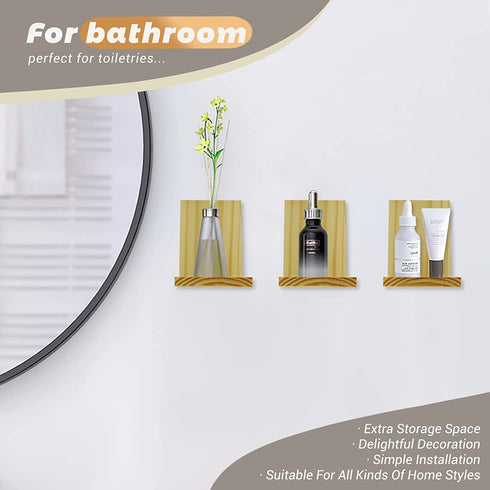 Small Floating Shelf for Wall, 4 Inch Natural Wood Wall Shelves Display Ledges for Small Plant Wall Shelf Compact Style Decor Mini Hanging Display Shelves for Livingroom Bedroom, Pine Wood, Set of 3