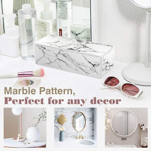 Luxspire Cotton Swab Holder with Lid, Marble Pattern Cotton Ball Holder Dispenser, Barthroom Canister Storage Jar for Cotton Pads Bud Q-tip, Vanity Cosmetics Countertop Organizer with 3 Compartments