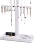 LKKL Jewelry Organizer Stand with Adjustable Extra Long Tier, 3-Tier Jewelry Holder Stand with Resin Tray, Necklace Holder, Jewelry Tree, Jewelry Tower For Earrings, Long Necklaces, Bracelets and Rings- White