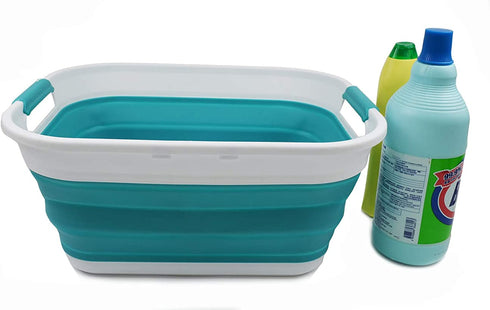 SAMMART 17.5L (4.6 Gallon) Collapsible/Foldable/Pop Up/Portable Washing Tub, Water Capacity 13.5L/3.5 Gallon (1, Bright Blue)