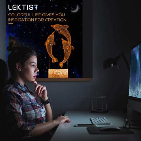 LEKTIST Dolphin 3D Night Light for Kids 16 Color Changing 3D Illusion Lamp with Remote, Dolphin 3D lamp Dolphin Lamp for Bedroom Dolphin Gifts Xmas Birthday Gift for Girls Boys Children (Dolphin)