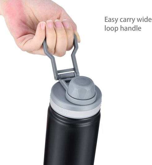 Stainless Steel Vacuum Insulated Water Bottle,Wide Mouth Metal Water Bottle,Black Double Wall with Leak Proof Spout Lid, BPA Free,25oz