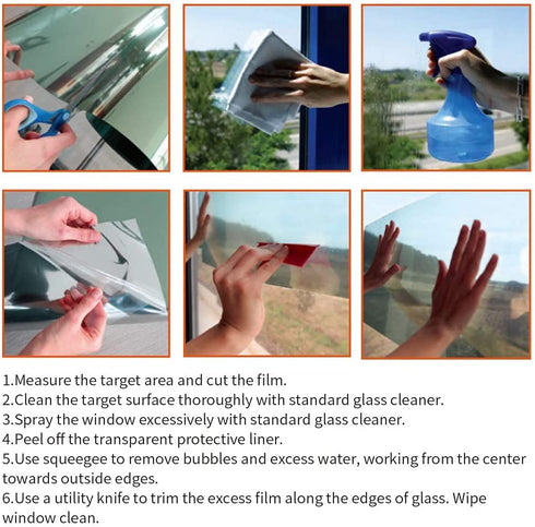 RTTECH Window Film Privacy One Way Mirror Window Tint for Home Sun UV Blocking Heat Control Daytime Privacy Solar Film Static Cling for Residential Office 35.6x78.7 Inches Blue-Silver