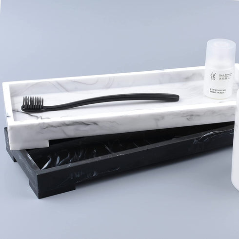 Mightree Vanity Tray Toilet Tank Tray, Black Elegant Marble Pattern Bathtub Tray, Vanity Bathroom Organizer for Collect Small Things, Make-up Desk Tray, Resin Dresser Jewelry Tray, Medium Size