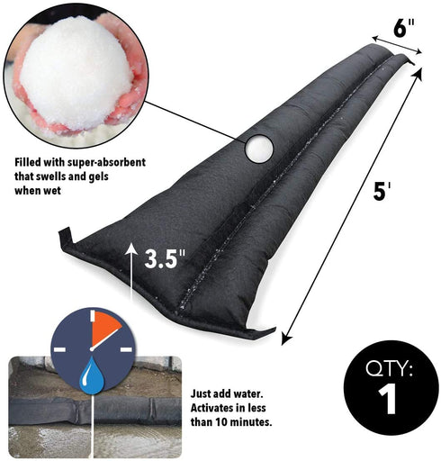 Quick Dam QD65-1 Water-Activated Flood Barrier-5 Feet-1/Pack, 5-ft, Black