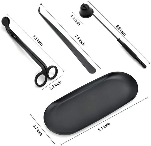 YONUFI Candle Snuffer, Candle Wick Trimmer Wick Dipper with Tray 4 in 1 Candle Accessory Set (Black)