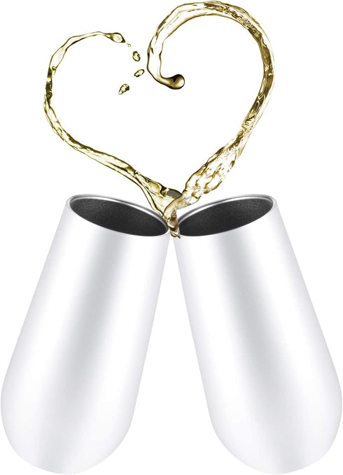 6 Pieces Stemless Champagne Flutes Double-insulated Champagne Tumbler with Lips, 6 OZ Stainless Steel Unbreakable Cocktail Cups for Coffee Wine Glass Tumbler (White)