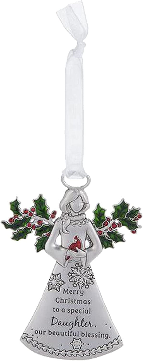 Daughter Angel with Holly Ornaments Merry Christmas to a Special Daughter Our Beautiful Blessing for Holiday Christmas Tree Décor Gifts from Mother, Father Presented in a Red Christmas Bag n Gift Box