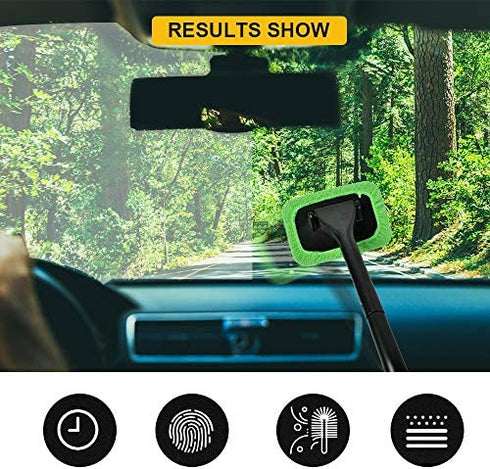 eFuncar Microfiber Cleaning Cloth for Windshield Cleaning Tool, Windshield Cleanner Wand Replaceable Glass Cleaning Bonnets, Interior Auto Window Cleaner Washing Pads, Fit 5”, Green, 5 Pack