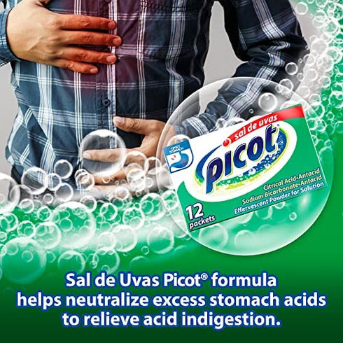 Sal de Uvas Picot, Effervescent Powder Solution, Antacid, 3-Pack of 12 Antacid Packets, 3 Boxes
