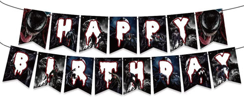 Venom Happy Birthday Party Decorations , Birthday Party Supplies For Venom Includes Happy Birthday Banner - Cake Topper - Cupcake Toppers - Balloons.