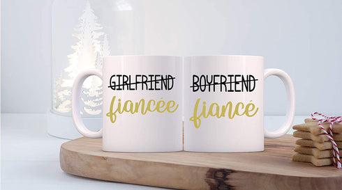 Boyfriend/Fiance - Girlfriend/Fiancee - 11oz White Ceramic Coffee Mug Couples Sets - Funny His & Her Gifts - Bridal Shower or Bachelorette Party Gift - Wedding or Engagement Ideas