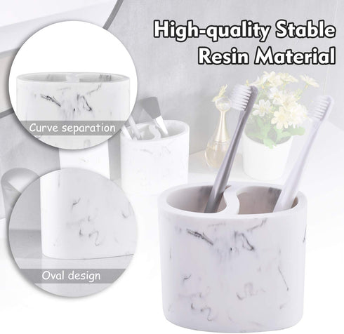 Bathroom Toothbrush Holder with Marble Pattern in Ink WhitePencil Holder Multifunctional Use,Pen Holder Make of Resin.for Bathroom Countertop and Desk.