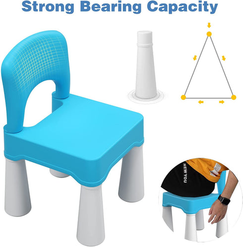 Plastic Kids Chair, Durable and Lightweight, 9.3" Height Seat, Indoor or Outdoor Use for Boys Girls Aged 2+ Blue