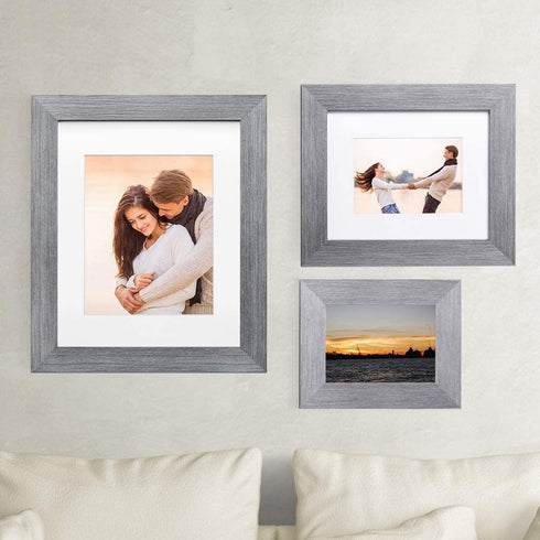 LaVie Home 5x7 Picture Frames (3 Packs, Gray) with Real Glass, Wall or Tabletop Display Pictures 4x6 with Mat or 5x7 Without Mat, French Country Style Perfect for Celebration and Home Decor