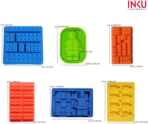 Building Brick Candy Robot Mold Chocolate Mold Set Silicone Building Block Mold Ice Cube Trays for Making Melted Chocolate Fondant Jelly Dome Mousse?6 Pcs)