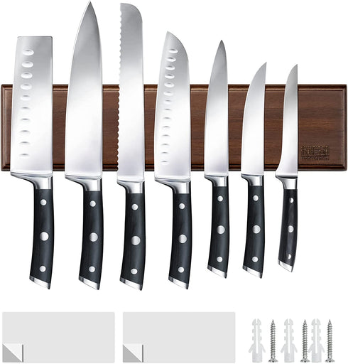 Magnetic Knife Holder for Wall 16 Inch, HOSHANHO Powerful Magnetic Knife Strip, Acacia Wood Magnet Knife Rack for Kitchen Knives & Tools