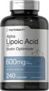 Alpha Lipoic Acid 600mg | 240 Capsules | with Biotin Optimizer | Non-GMO and Gluten Free Supplement | by Horbaach