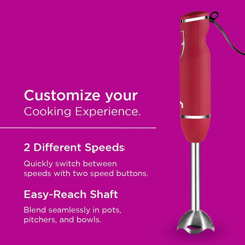 New House Kitchen Immersion Hand Blender 2 Speed Stick Mixer with Stainless Steel Shaft & Blade 300 Watts Easily Food, Mixes Sauces, Purees Soups, Smoothies, and Dips, Red