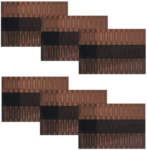 SHACOS Table Placemats Set of 6 with Table Runner Woven Vinyl Wipe Clean Heat Resistant Table Mats and Runner Set for Dining Table, Ombre Coffee Black