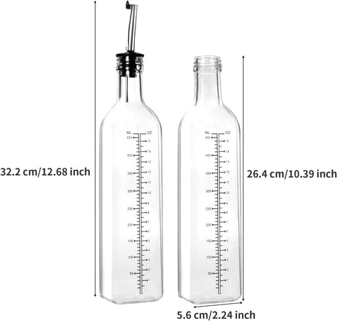 4 Pack Oil Dispenser, YULEER 17oz Transparent Olive Oil and Vinegar Dispenser Bottles Set, Square Graduated Glass Oil Bottle with Leak-proof & Airtight, Control Dosage Nozzle Plug