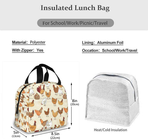 antspuent A Brood of Chickens Lunch Bag for Women Girls Kids Insulated Picnic Pouch Thermal Cooler Tote Bento Large Meal Prep Cute Bag Big Leakproof Soft Bags for Lunch Box, Camping, Travel, Fishing