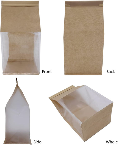 euduv Bakery Bags with Window Cookie Bags for Packaging 50Pcs 5.1x4.3x11 Inches Brown Kraft Paper Tin Tie Tab Lock Candy Bags Treat Bags, Popcorn, Coffee Bags Resealable