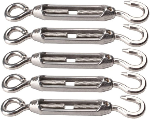 BQLZR M4 Stainless Steel 304 Hook & Eye Turnbuckle Wire Rope Tension Pack of 5