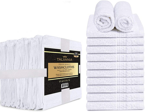 Talvania Cotton Washcloths - 13? X 13? 100% Pure Ring Spun Cotton Towels 600 GSM Soft and Absorbent, Long Lasting, Pack of 12 Face Wash Towel (White)