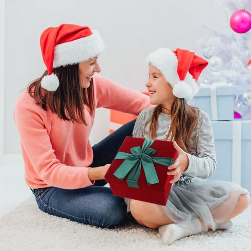 Shindel 8.5 Inch Gift Box with Fill (Solid Red) for Christmas, Square Velvet Gift Box