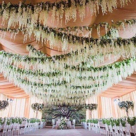MEHELANY Artificial Wisteria Flower Garland 12Pcs 45Feet Fake Wisteria Flower Vine with Greey Leaves Hanging Silk Flower Garland for Home Decor Wedding Arch Backdrop Decor (Cream, 12) ¦ ¦