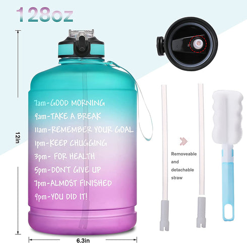 BOTTLE BOTTLE Gallon Water Bottle motivational with Straw & Big Handle, Large 1 Gallon Water Bottle with Time Marker , BPA Free Leakproof Water Jug for Fitness and Outdoor Sports.