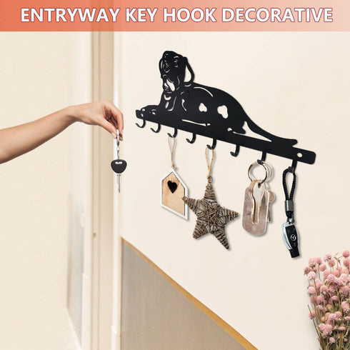 Dog Lover Key Hook Hanger Holder Organizer Rack Display with 8 Hooks Coat Leash Umbrella Hooks for Home Kitchen Office Entryway Door Bedroom Farmhouse Decor Powder-Coated Metal Keys Keychain Holders