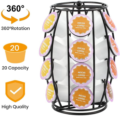 Allhercom K Cup Holder Carousel K Cups Coffee Pod Holder Storage for Counter Kcup Organizer, Hold 20 Coffee Pods, Black