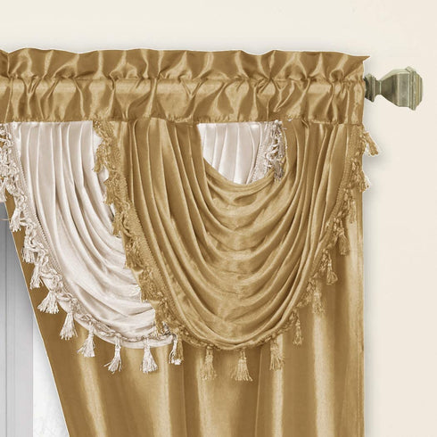 Regal Home Collections Amore 54 84-Inch Luxurious 5PC Attached Valance, Gold Window Curtain Set