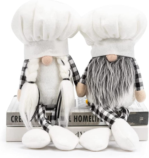 Ameter 2Pcs Plush Chef Gnomes, Buffalo Plaid Swedish Handmade Tomte Gnomes Rustic Farmhouse Gnomes Ornament Holiday Home Table Decor, White€¦