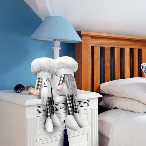 Ameter 2Pcs Plush Chef Gnomes, Buffalo Plaid Swedish Handmade Tomte Gnomes Rustic Farmhouse Gnomes Ornament Holiday Home Table Decor, White€¦